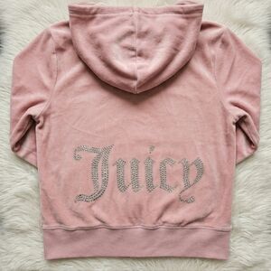 ​Juicy Couture OG Big Bling Velour Hoodie in Free Love Pink - Size M